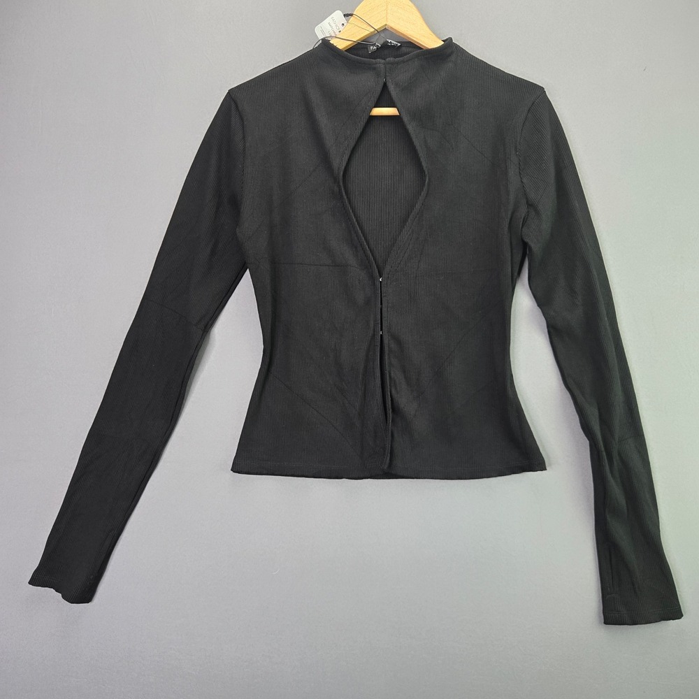 Fashion Nova Top Samira Snatched Ribbed Keyhole L Black Long Sleeve Mock Neck